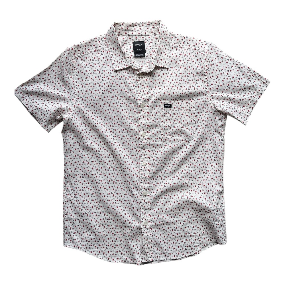 RVCA Men's Medium White Floral Shirt Short-sleeve Button Down